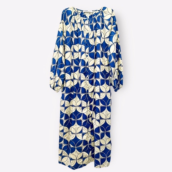 Odile Jacobs Maxi Dress Button Down Front Blue and Off White - Picture 1 of 5